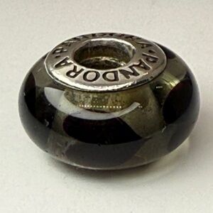 Pandora Black Heart Glass Charm Clear Murano 925 ALE Threaded